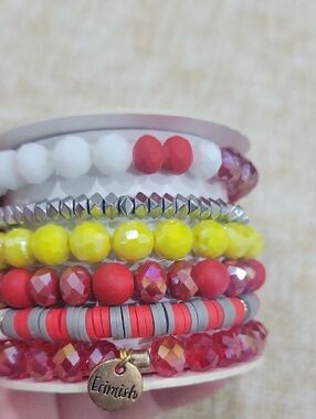 Erimish Red, Yellow & White Beaded Stack Bracelet Set